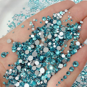 1440pcs Lake Blue Flatback Round Nail Art Rhinestones Mixed Clearance No Brand
