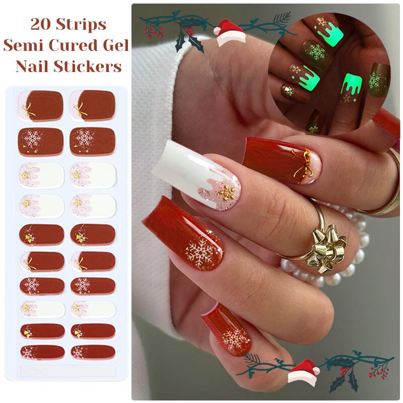 20 Tips Christmas Semi-Cured Gel Nail Strips NC240291 Nail Sticker Harunouta