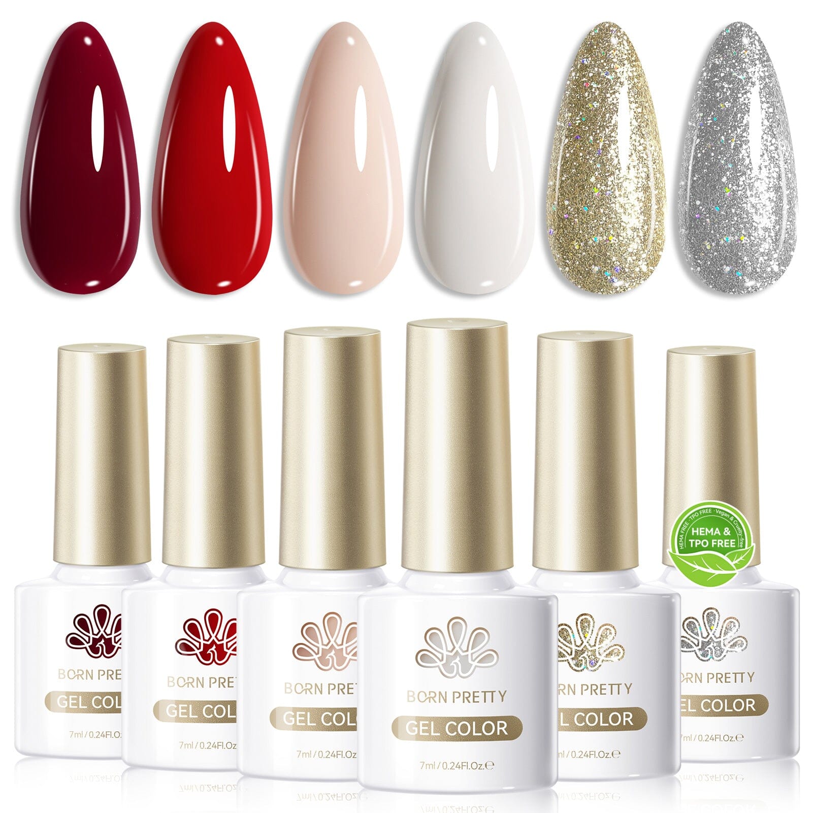 6 Colors HEMA/TPO FREE Gel Polish Set S28 Winter Gala 7ml Gel Nail Polish BORN PRETTY
