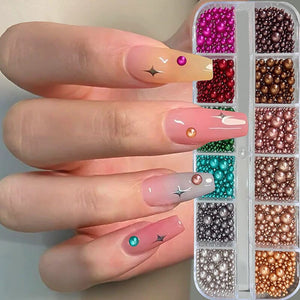 12 Grids Mixed Sizes Round Resin Nail Decoration Nail Art No Brand