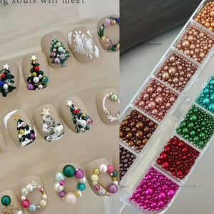 12 Grids Mixed Sizes Round Resin Nail Decoration Nail Art No Brand
