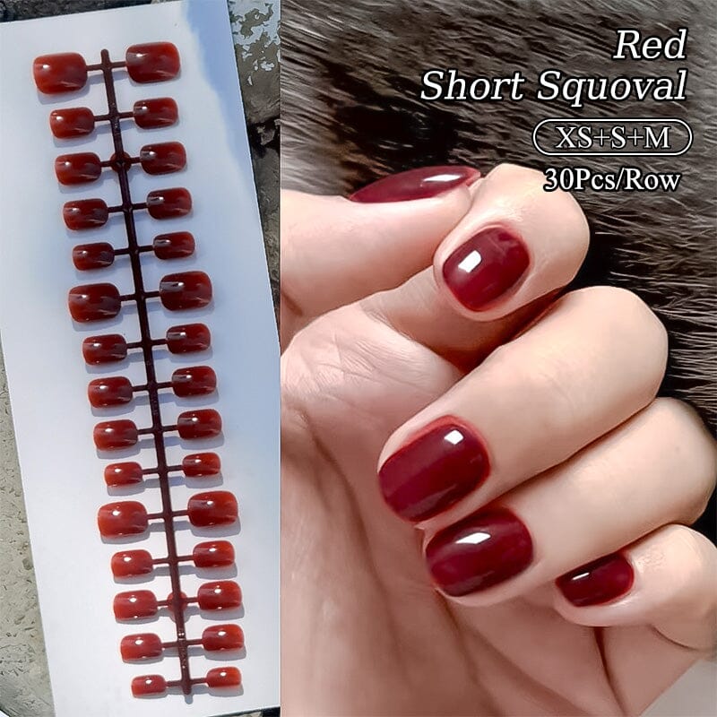 30pcs Red Short Squoval Press on Nails Nail Tips No Brand
