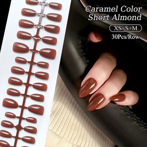 30pcs Caramel Short Almond Press on Nails Nail Tips No Brand