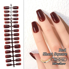 30pcs Red Short Square Press on Nails Nail Tips No Brand