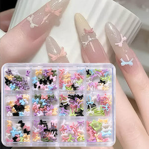 12 Grids Bowknot Nail Decorations Clearance No Brand