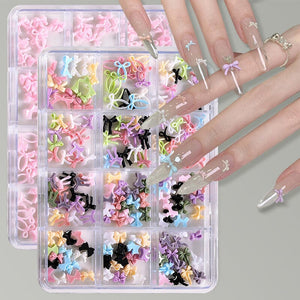 12 Grids Bowknot Nail Decorations Clearance No Brand
