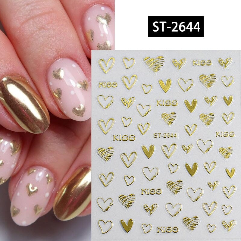Heart 3D Nail Sticker ST-2644 Gold Nail Art No Brand