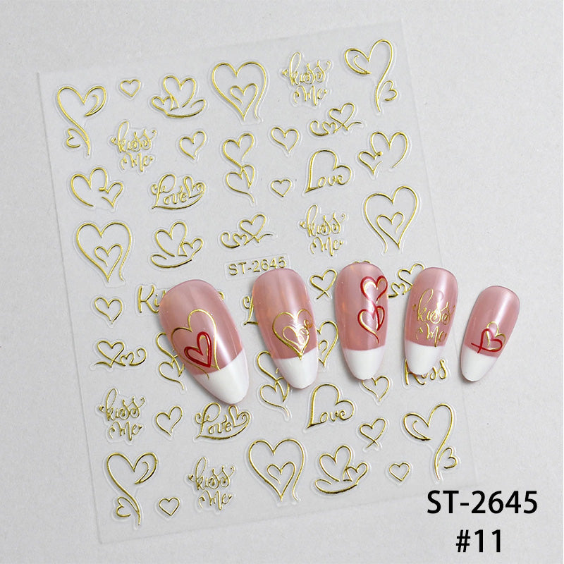 Heart 3D Nail Sticker ST-2645 Gold Nail Art No Brand