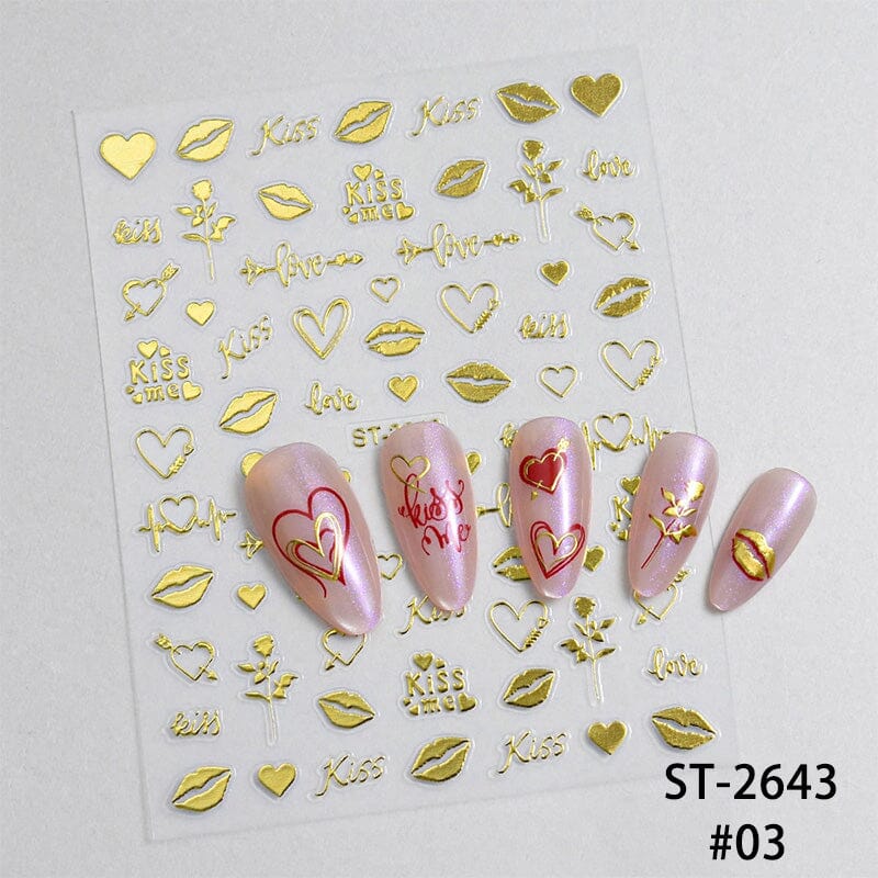 Heart 3D Nail Sticker ST-2643 Gold Nail Art No Brand