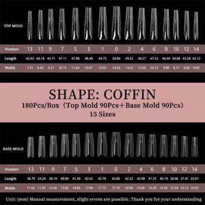 180pcs Coffin Extension Gel Dual Forms Nail Tips No Brand