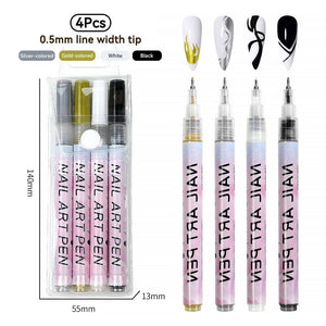 4 Colors Nail Painting Pen Set #02 0.5mm Head Clearance No Brand