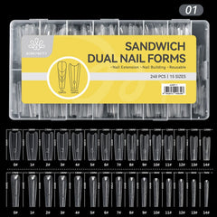240pcs 15 Sizes Sandwich Dual Nail Forms Nail Tips BORN PRETTY Coffin