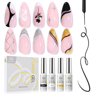 4 Colors Liner Gel Set Black White Gold Silver 8ml Gel Nail Polish BORN PRETTY