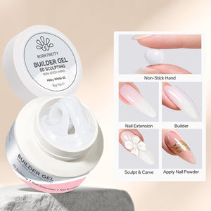 Non‑Stick Hand Builder Gel Milky White #02 30g Extension Nail Gel BORN PRETTY