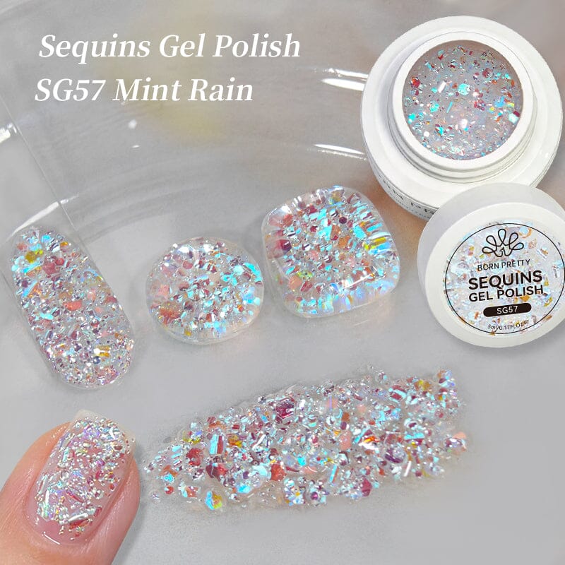 Sequins Gel Polish SG57 Mint Rain 5ml Gel Nail Polish BORN PRETTY