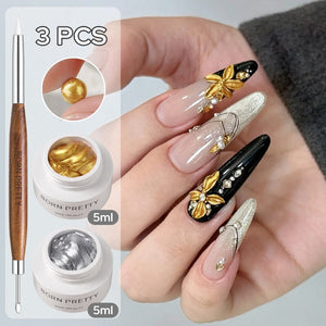 Gold Silver 5D Sculpting Gel & Carving Pen Gel Nail Polish BORN PRETTY