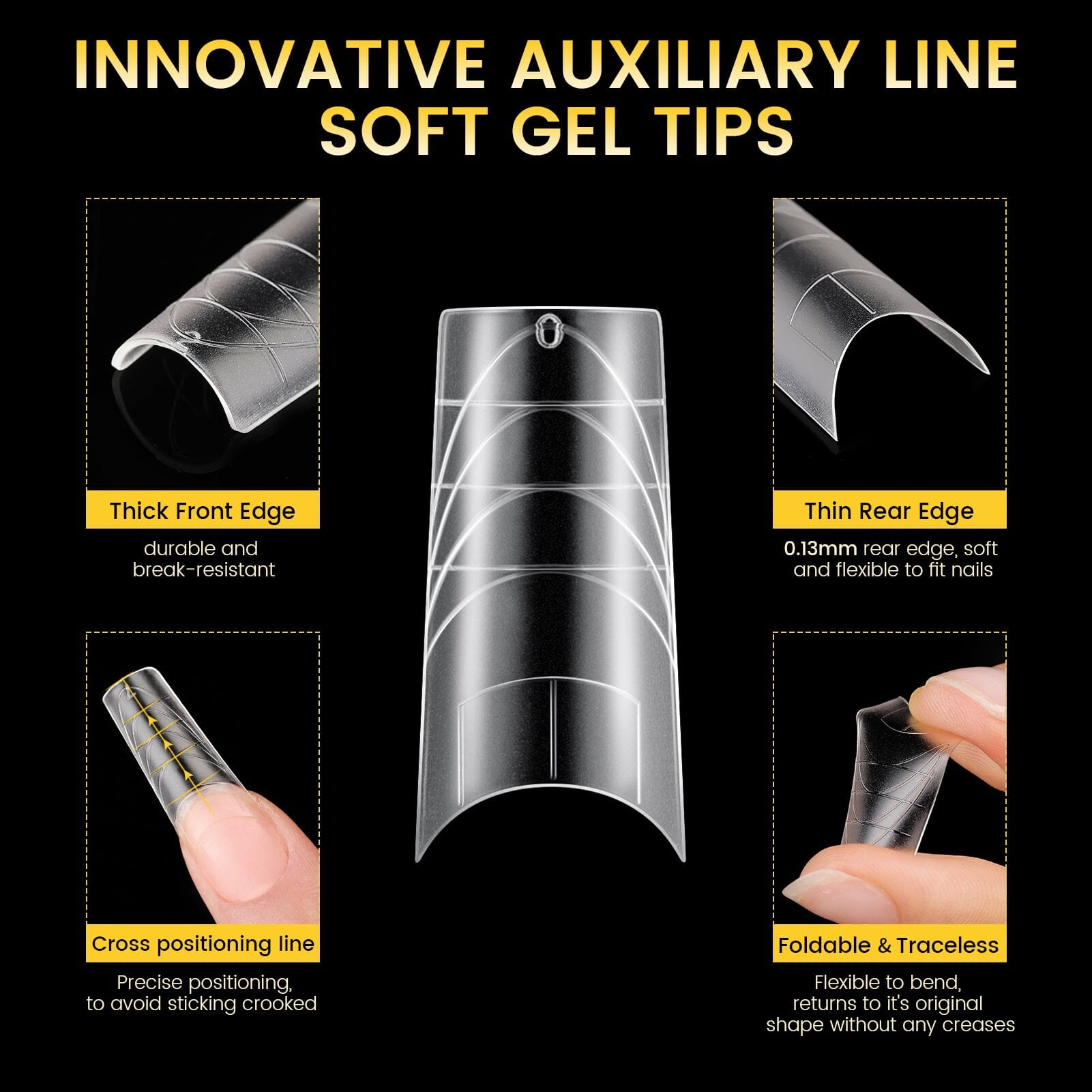 300pcs Half Cover Straight Auxiliary Line Nail Tips 12 Different Sizes Nail Tips BORN PRETTY