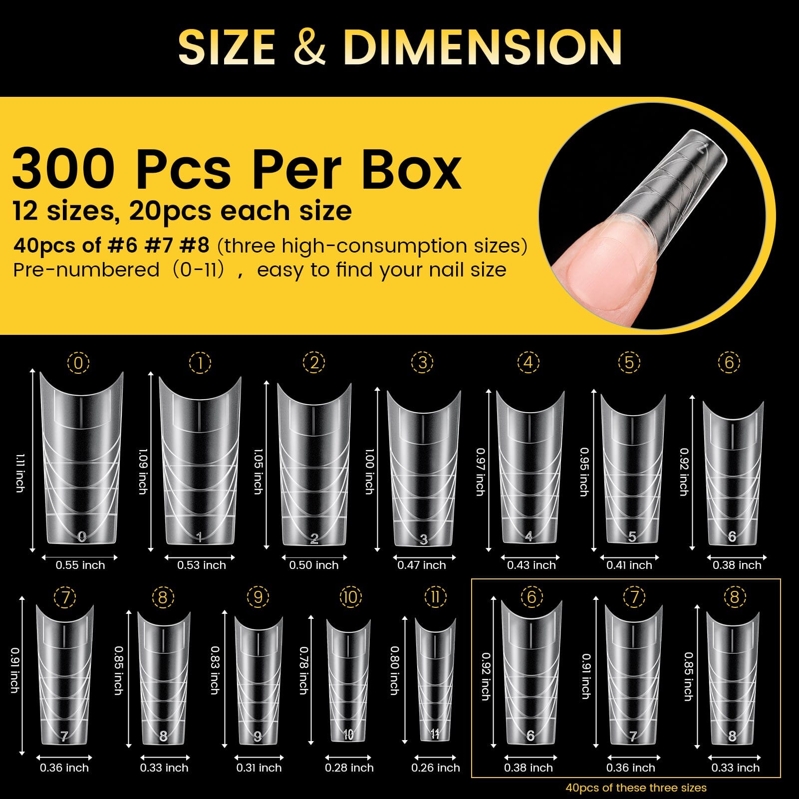 300pcs Half Cover Straight Auxiliary Line Nail Tips 12 Different Sizes Nail Tips BORN PRETTY