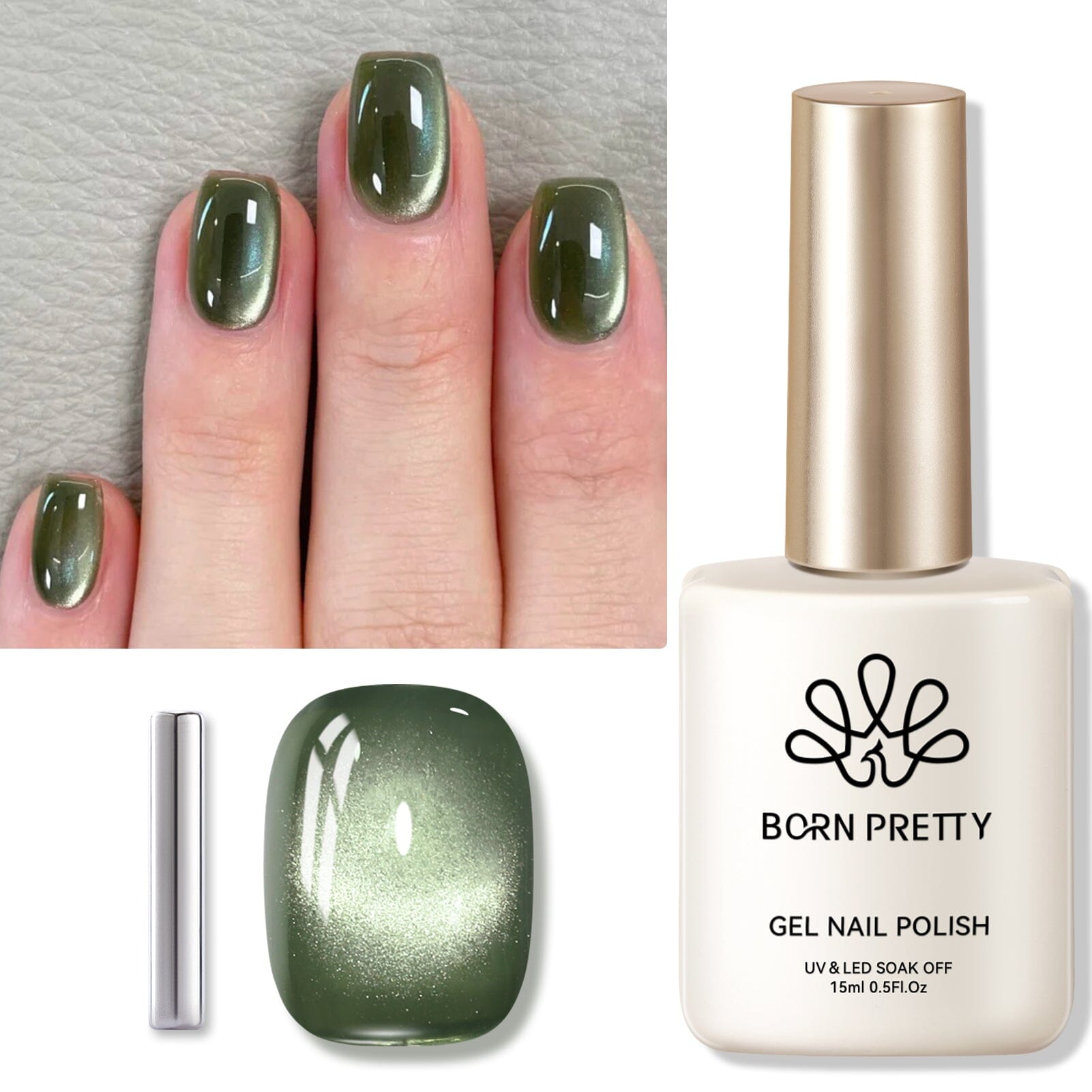 Green Cat Magnetic Gel Polish MY41 Dark Emerald 15ml Gel Nail Polish BORN PRETTY