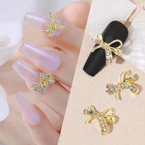 Silver Gold Bowknot Butterfly Rhinestones 3D Nail Decoration Nail Decoration BORN PRETTY