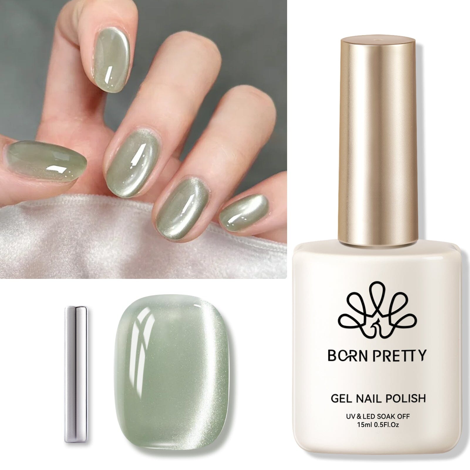 Jade Breeze Green Cat Magnetic Gel Polish MY48 15ml Gel Nail Polish BORN PRETTY