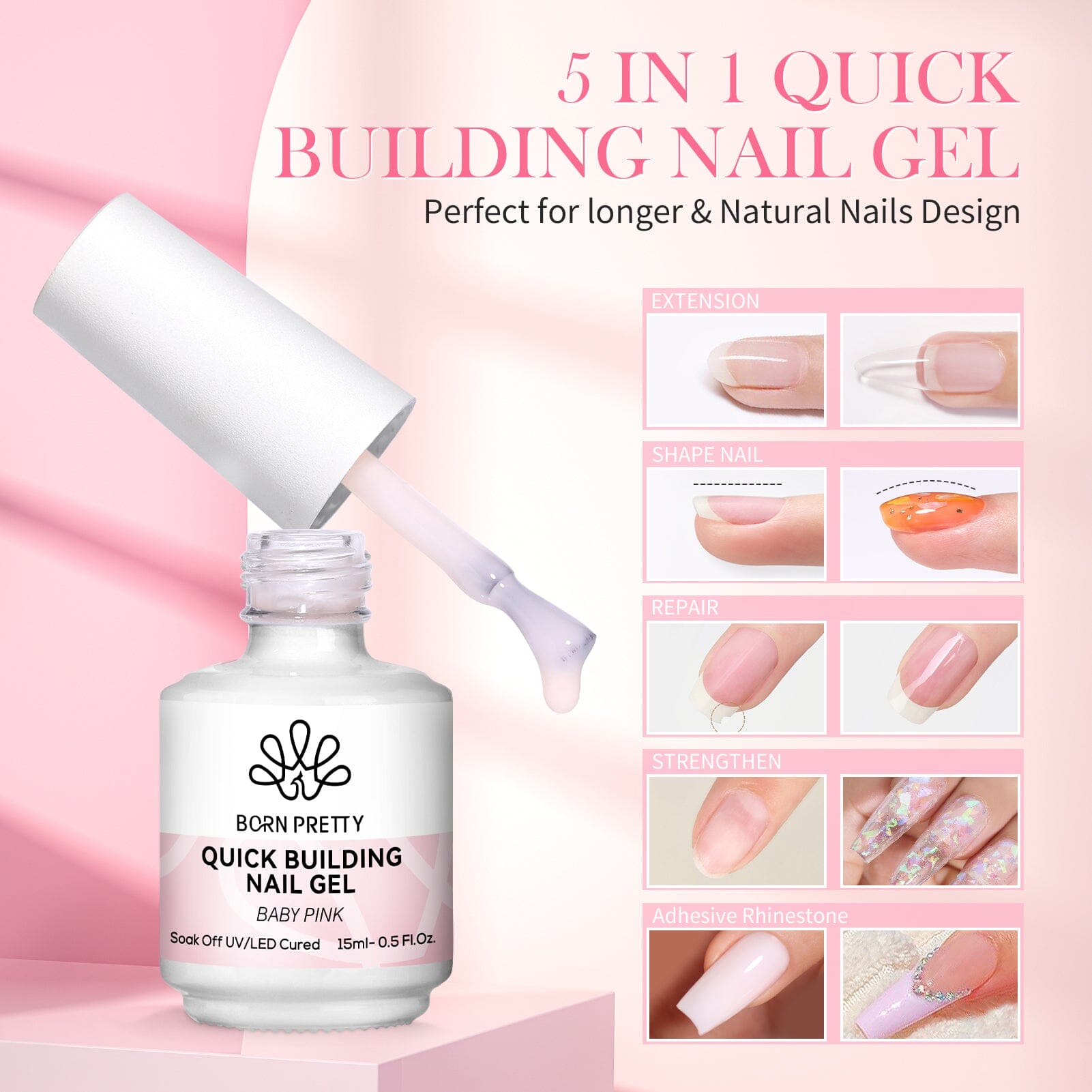 3pcs Set Baby Pink Quick Building Nail Gel Kit Gel Nail Polish BORN PRETTY