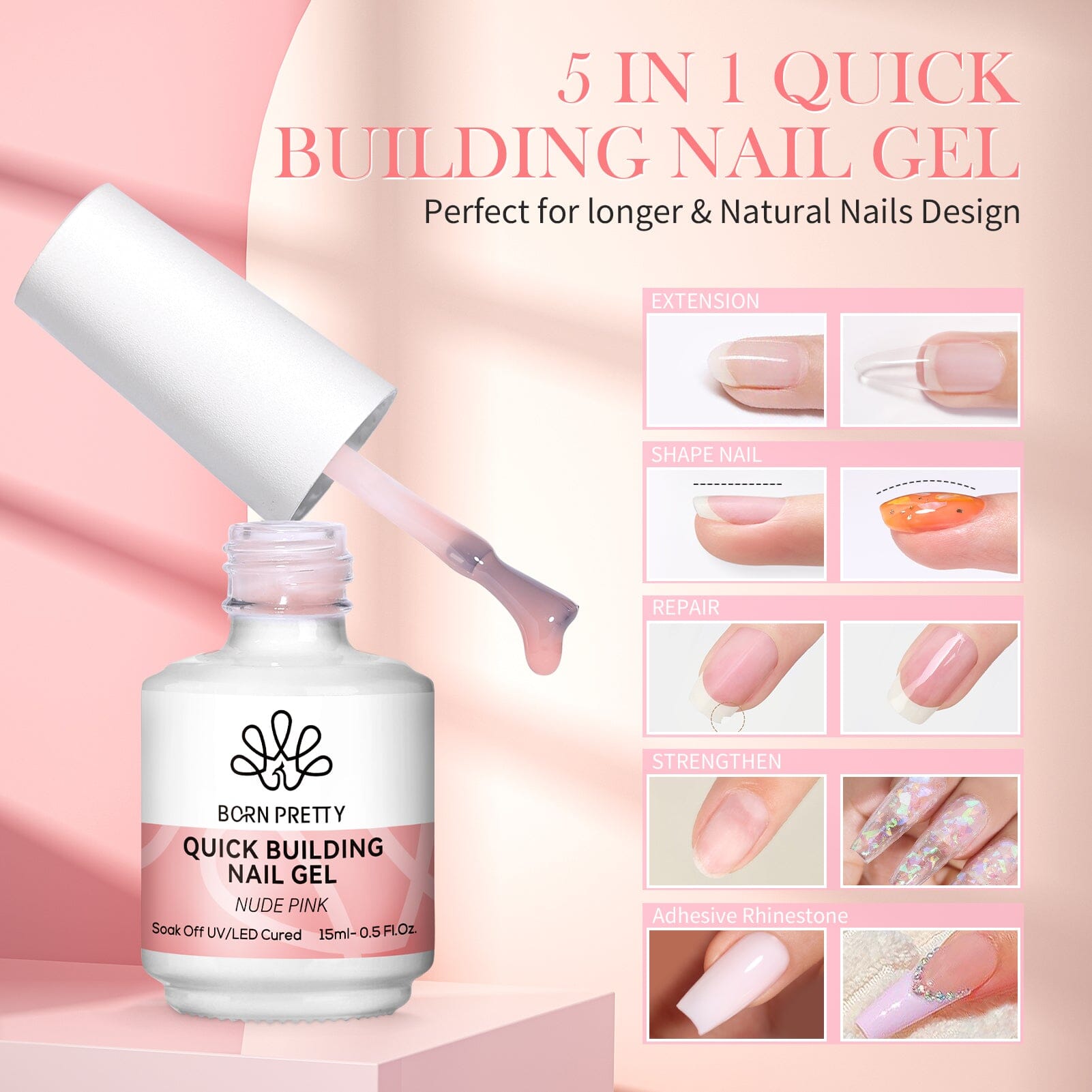 3pcs Set Nude Pink Quick Building Nail Gel Kit Gel Nail Polish BORN PRETTY