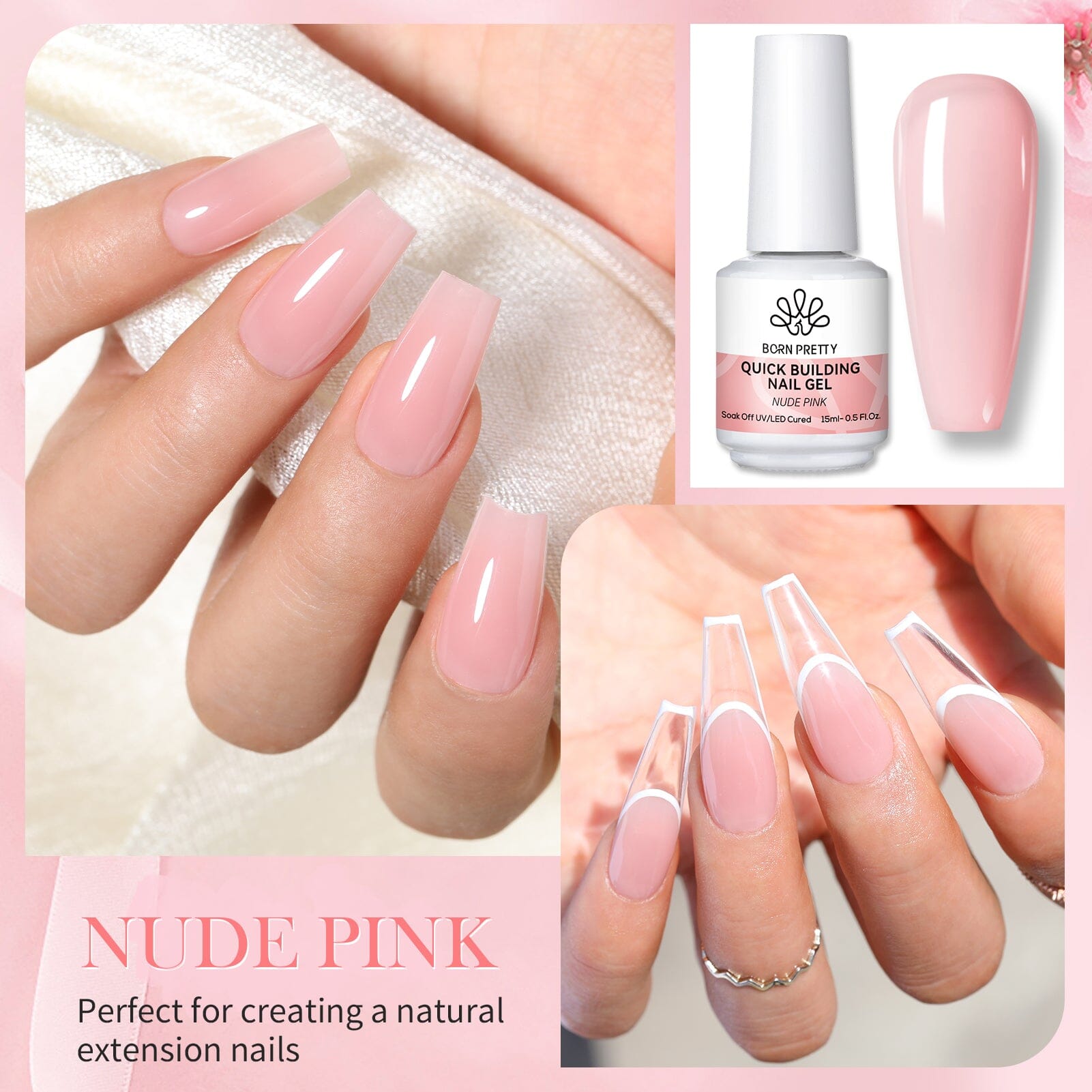 3pcs Set Nude Pink Quick Building Nail Gel Kit Gel Nail Polish BORN PRETTY