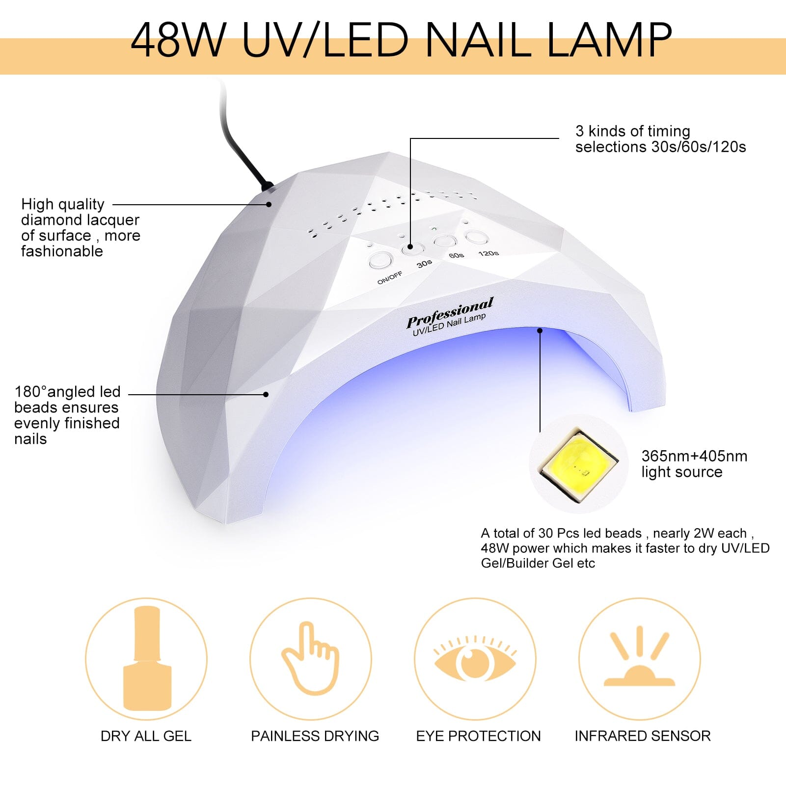 48W UV LED Nail Lamp US Type Plug Nail Tools BORN PRETTY