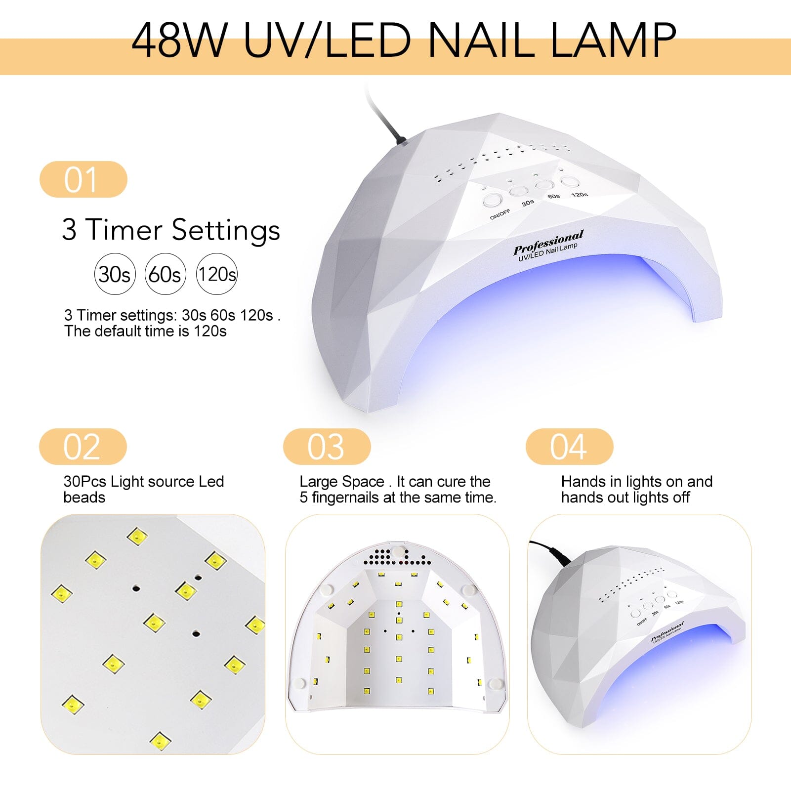 48W UV LED Nail Lamp US Type Plug Nail Tools BORN PRETTY