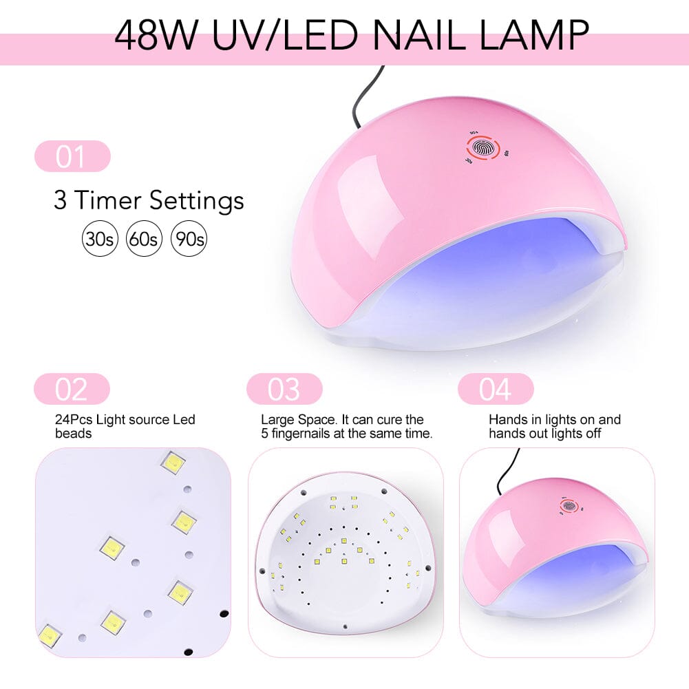 48W UV LED Nail Lamp Pink US Type Plug Nail Tools BORN PRETTY