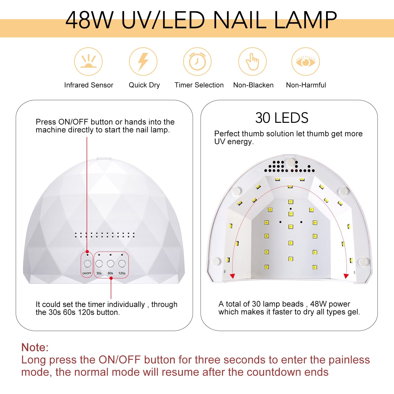 48W UV LED Nail Lamp US Type Plug Nail Tools BORN PRETTY