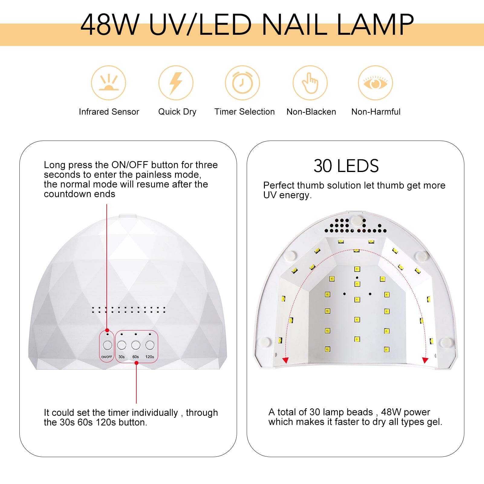 48W UV LED Nail Lamp US Type Plug Nail Tools BORN PRETTY