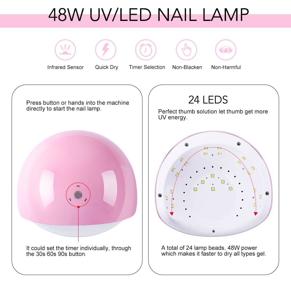 48W UV LED Nail Lamp Pink US Type Plug Nail Tools BORN PRETTY