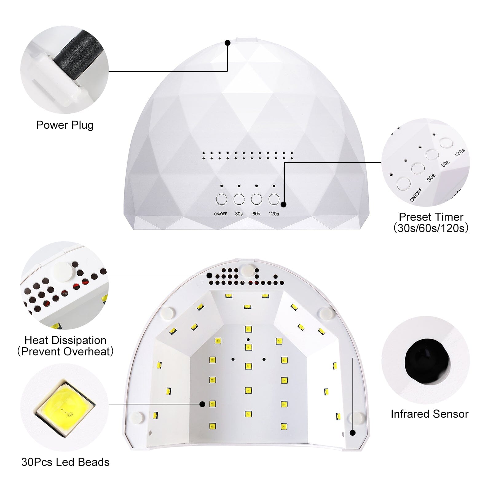 48W UV LED Nail Lamp US Type Plug Nail Tools BORN PRETTY