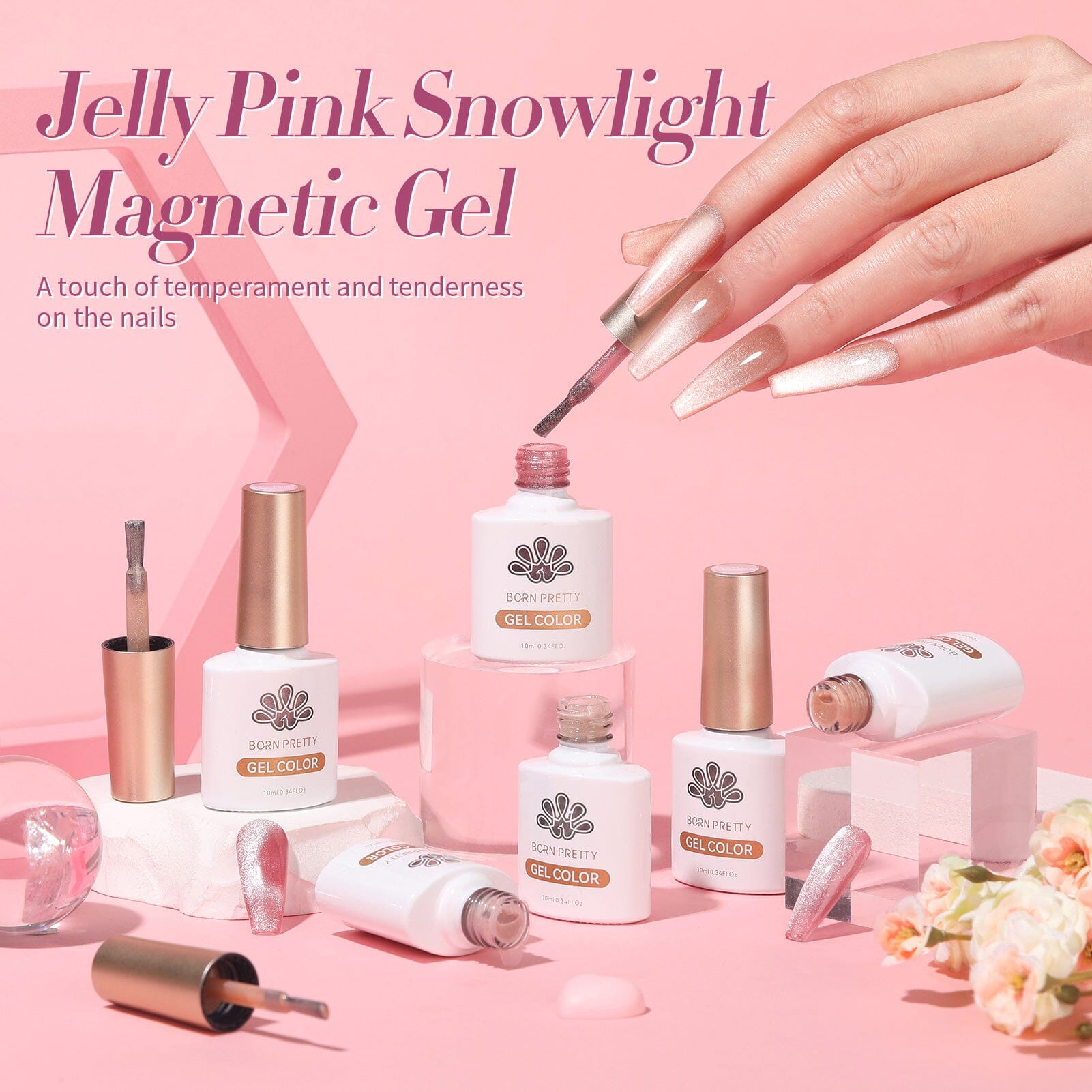 Snowlight - Jelly Pink Magnetic Gel 6 Colors 10ml Gel Nail Polish BORN PRETTY