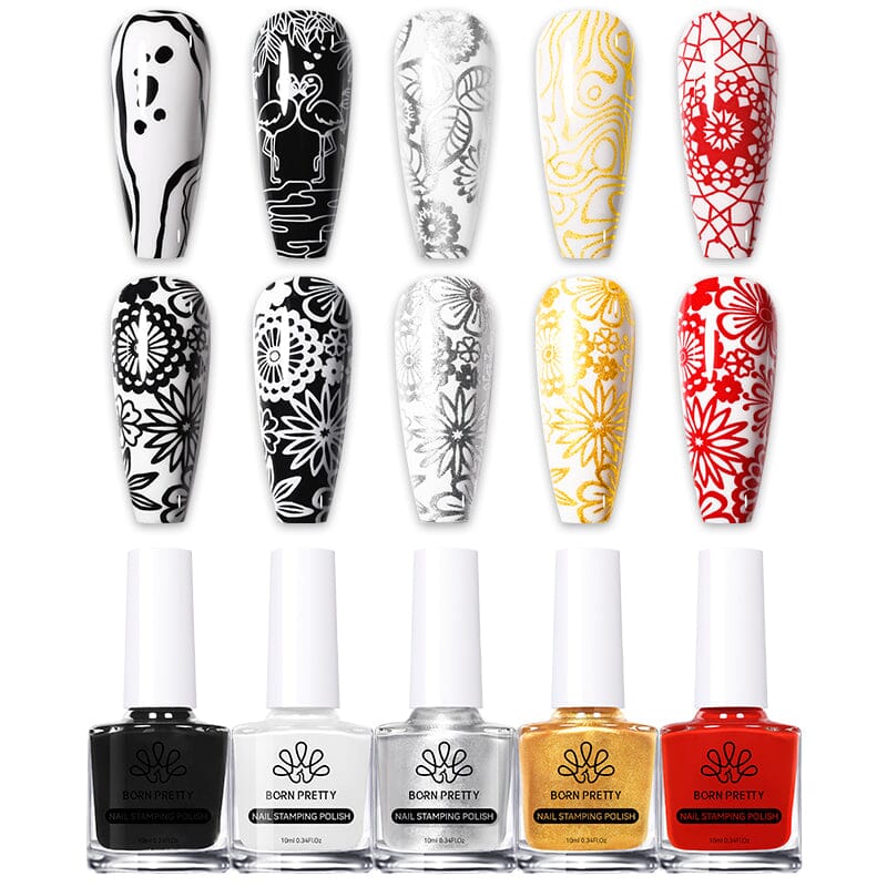 Classic Colors Stamping Nail Polish Stamping Nail BORN PRETTY 5 Colors Set 
