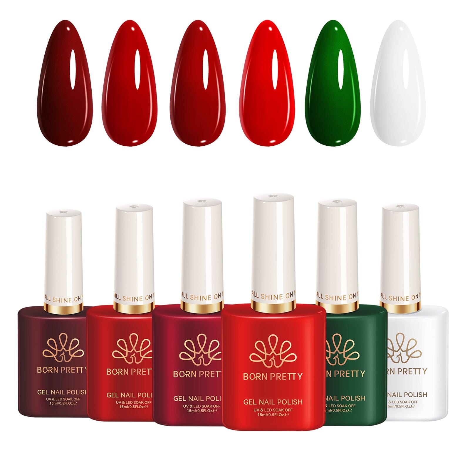 6 Colors Christmas Nail Gel 15ml HEMA/TPO FREE Gel Nail Polish BORN PRETTY 