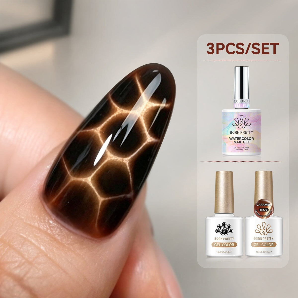 3pcs Set Leopard Cat Magnetic Watercolor Gel 15ml Gel Nail Polish BORN PRETTY 