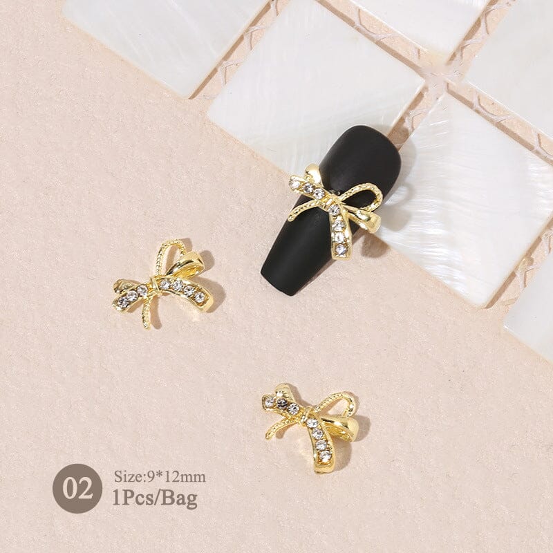 Silver Gold Bowknot Butterfly Rhinestones 3D Nail Decoration Nail Decoration BORN PRETTY 02 