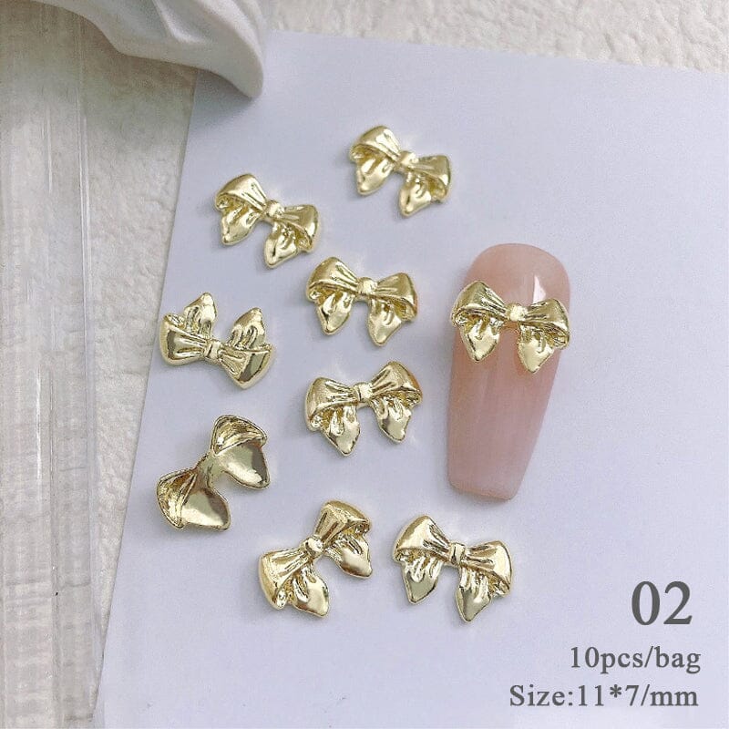 10pcs Bowknot Gold Silver Alloy Nail Decoration DIY Nails BORN PRETTY 02 