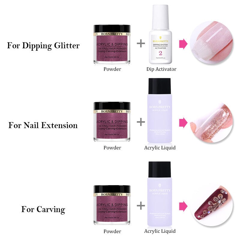 3 in 1 Polymer Powder Dipping Carving Extension Acrylic Powder ADP26 10ml Nail Powder BORN PRETTY 