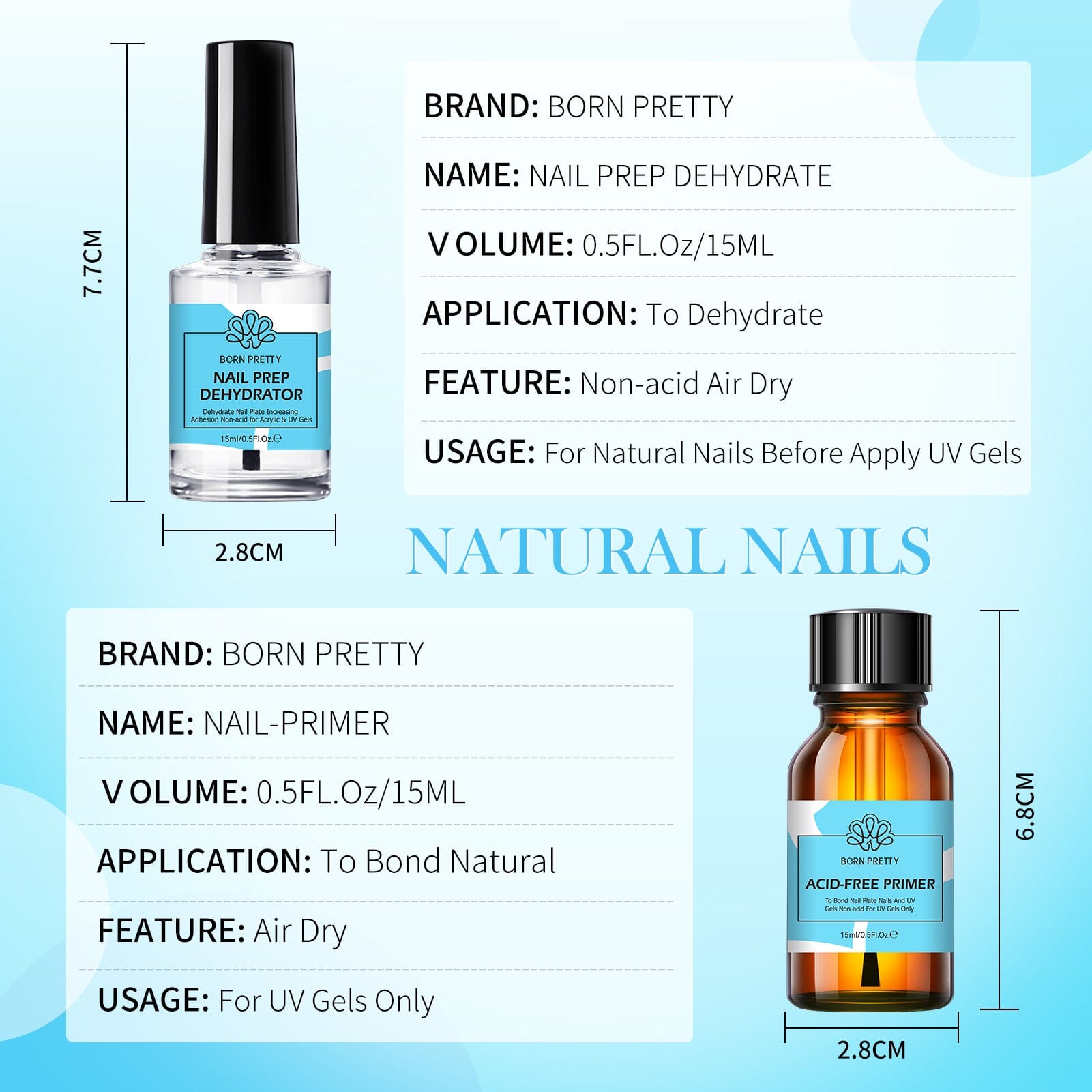 Nail Prep Dehydrator & Primer Kit 15ml Nail Care BORN PRETTY 