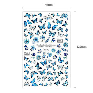 Blue Flower Butterfly Nail Sticker F679 DIY Nails BORN PRETTY 