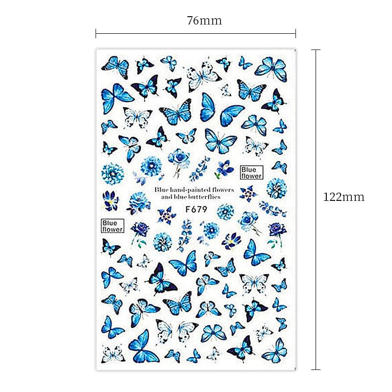 Blue Flower Butterfly Nail Sticker F679 DIY Nails BORN PRETTY 