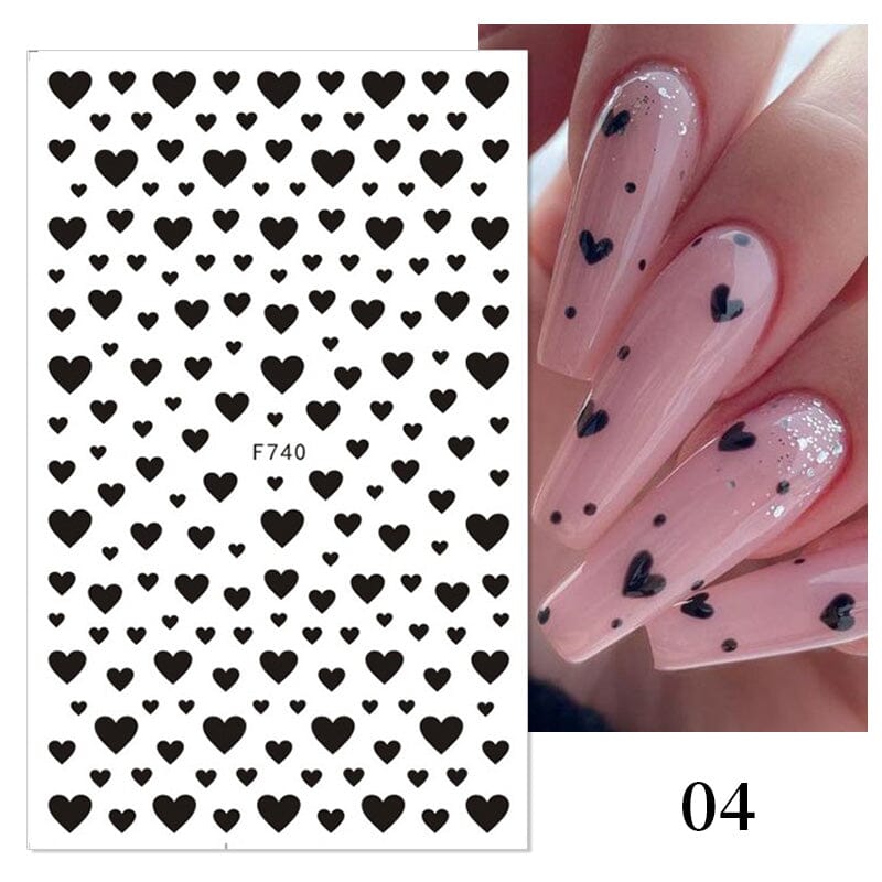Heart 3D Nail Sticker F740 Black Nail Art No Brand 