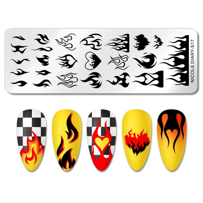 Fire Rectangle Nail Stamping Plate NICOLE DIARY-S17 Nail Stamping NICOLE DIARY 
