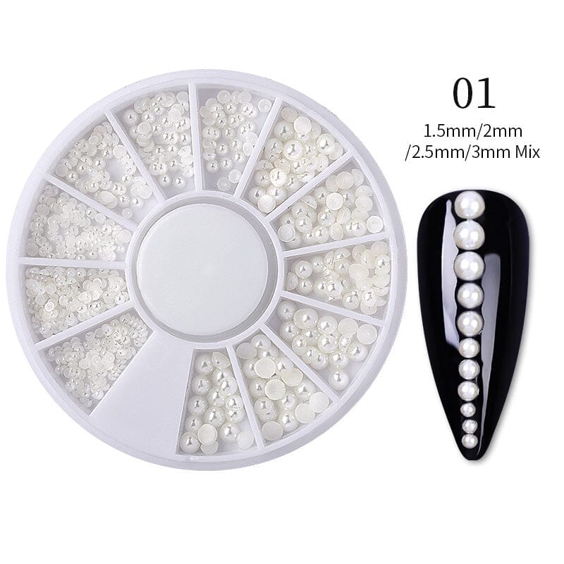White Half Pearl #01 Nail Decoration in Wheel Nail Art No Brand 