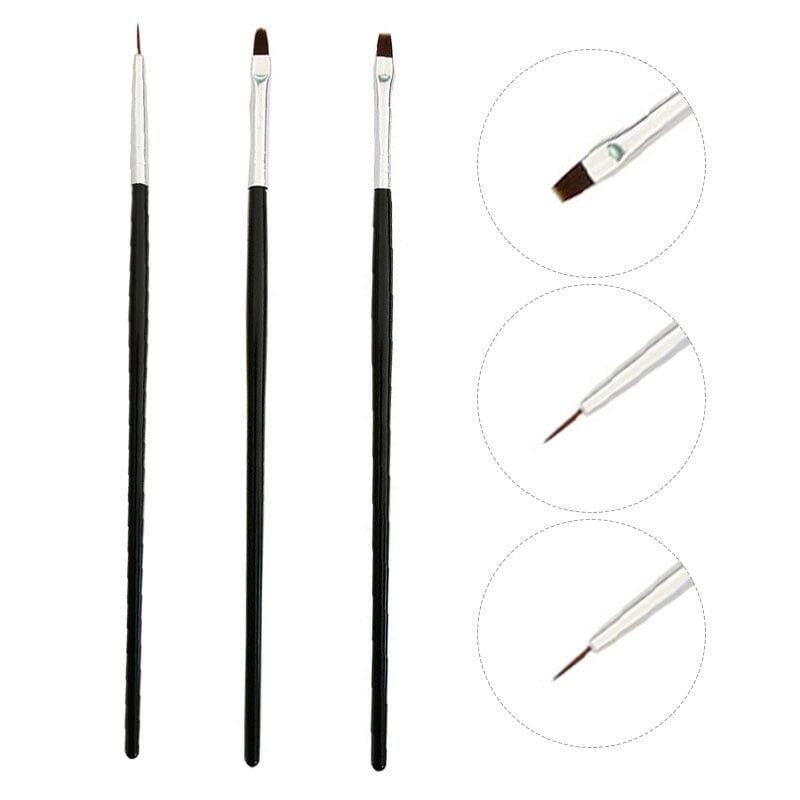 3pcs Black Handle Nail Brush Set Tools & Accessories No Brand 