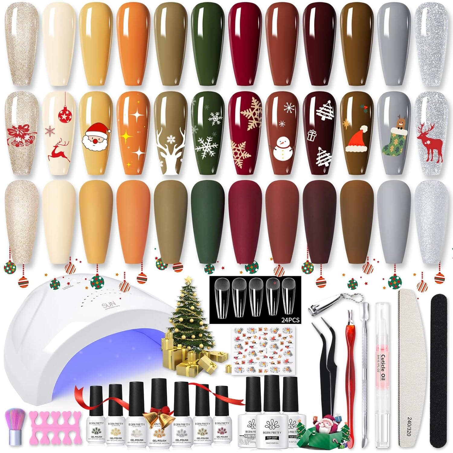 [US ONLY] All-In-One Starter Kit 48W Nail Lamp 12 Colors Gel Polish Set Kits & Bundles BORN PRETTY Autumn Colors 